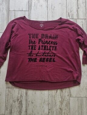 The Breakfast Club Torrid Women's Plus Burgundy Graphic Long-Sleeve Top 4X